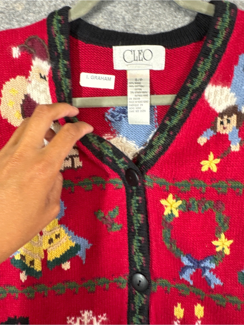 Vintage Cleo Christmas Sweater Vest Red Small Holiday Knit Ugly Christmas - Picture 11 of 14